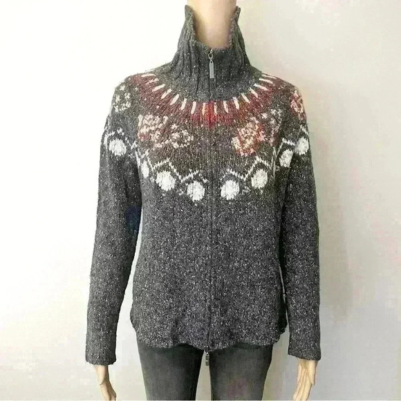 Vintage Wool Blend Boho/Bohemian Relaxed Fit Zip Up Grey Cardigan Sweater - Picture 12 of 13